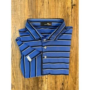 RLX Ralph Lauren Polo Shirt Mens XXL Blue Striped Golf Short Sleeve Performance
